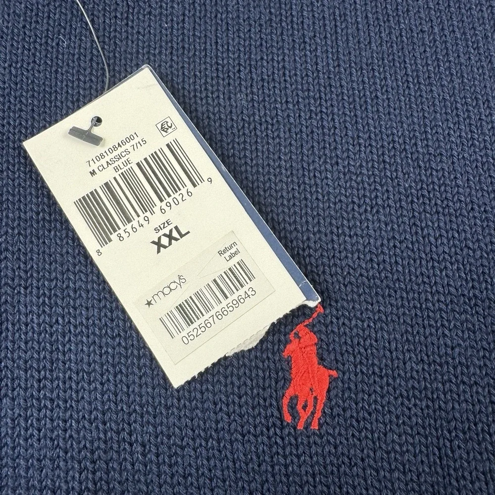 Polo Ralph Lauren Blue Red Pony Cotton Crewneck Pullover Sweater Mens 2XL NWT